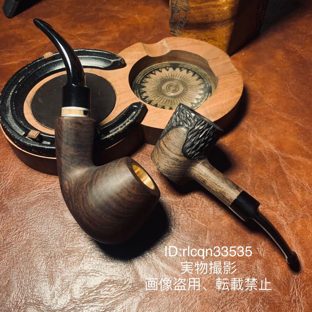 MUXIANG新品未使用 黒檀木製 喫煙具 パイプ おまとめ 2点セット パイプ キセル まとめ 煙管 喫煙具 煙草 タバコ レトロ ビンテージ 収納付拍卖