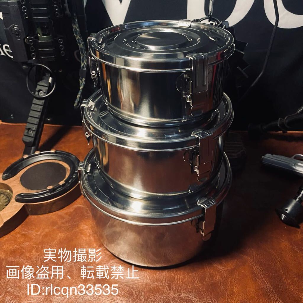 アウトドア用 高品質 密閉缶 保存容器 12cm14cm16cmキャンプ携帯 3点セット ステンレス鋼製 キャンプ 野外登山 大容量600ml 1000ml 1600ml拍卖