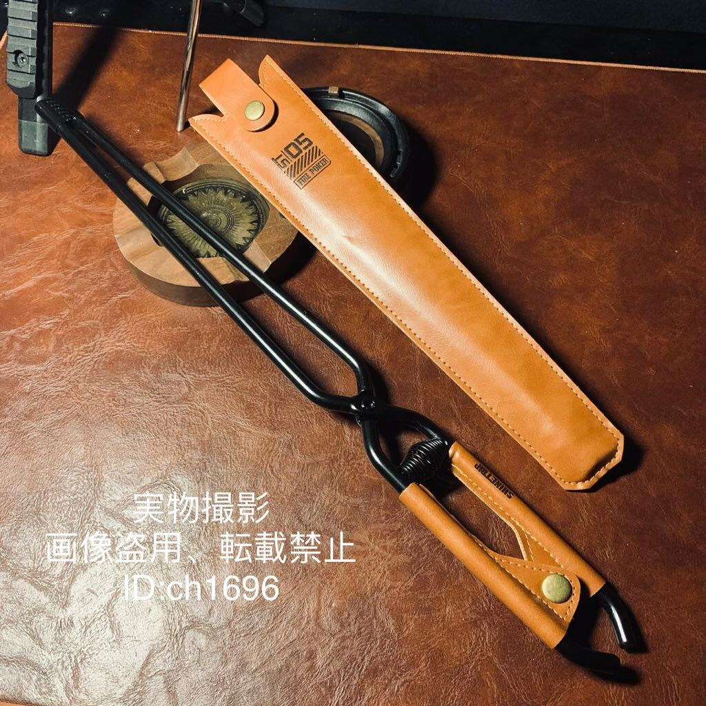 キャンプ用 超高品質 焚き火トング 薪バサミ ノコギリ状先端 長さ44cm アウトドア 野外登山 革製収納ケース付き 404g拍卖