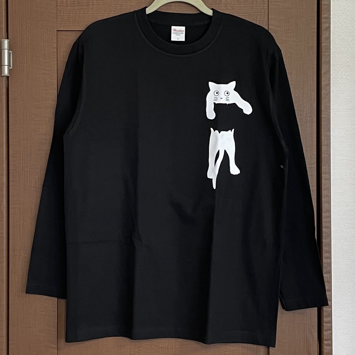 Tシャツ 長袖 猫 Lサイズ ロンT メンズ レディース ジュニア ティシャツ 長袖Tシャツ ロンティ ネコ ねこ 黒 ブラック拍卖