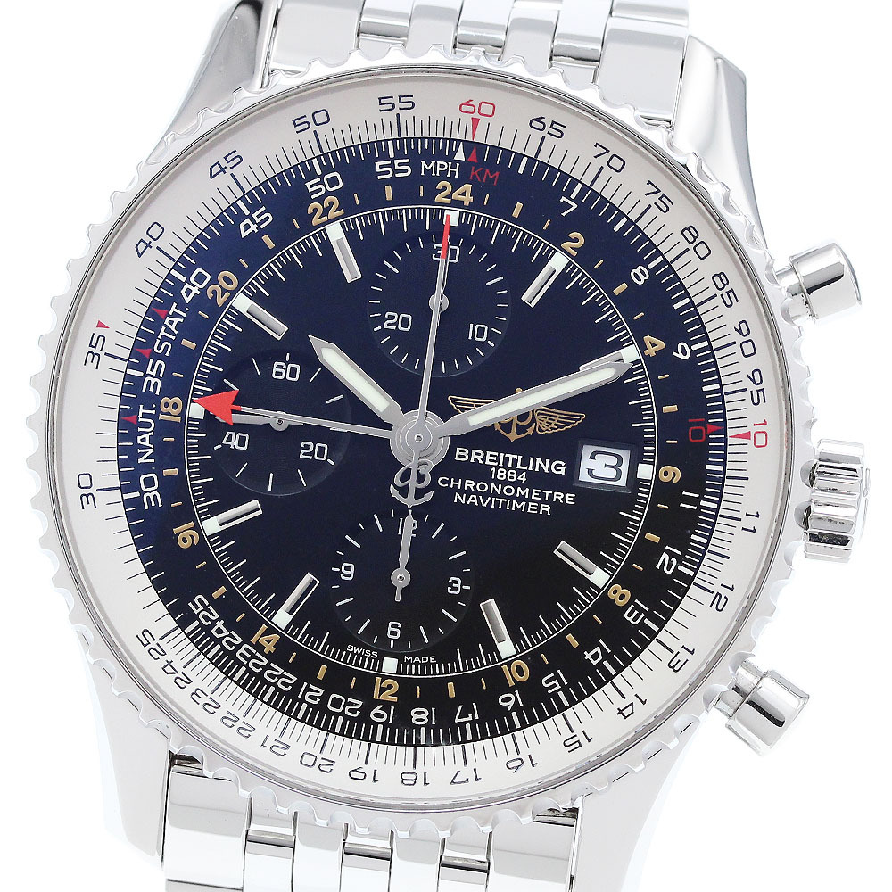 ブライトリング BREITLING A24322 ナビタイマー ワールド クロノグラフ GMT 自動巻き メンズ 美品 箱・保証書付き_911387拍卖