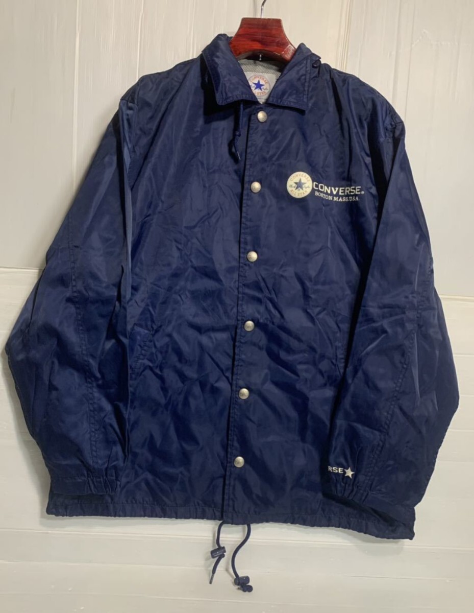 【CONVERSE】コンバース オールスター チャックテイラー 収納フード ウインドブレーカー コーチジャケット 紺/ネイビー L拍卖