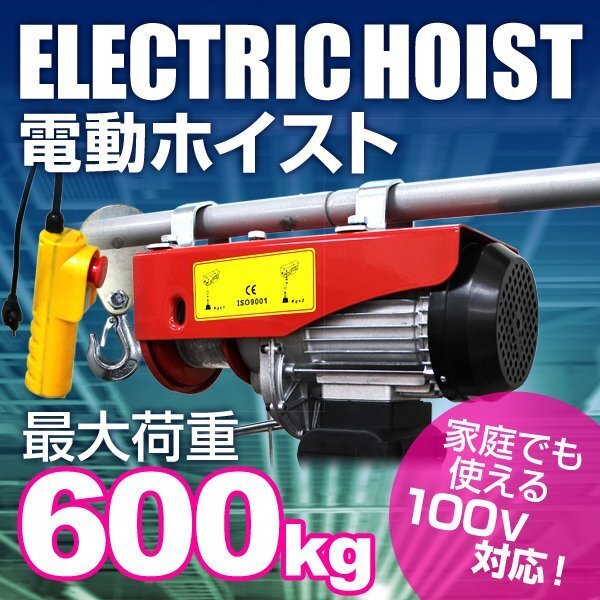 電動ホイスト 電動ウインチ 600kg 100V シングルフック ダブルフック 電動ウィンチ リモコン付 荷積み 積込み 荷揚げ 運搬 運搬用 ホイスト拍卖