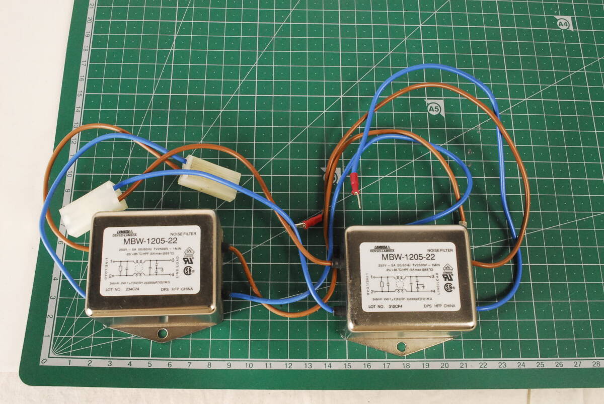 1806 ノイズフィルター MBW-1205-22 LAMBDA 250V 5A FILTER 50/60HE TV2500V-1MIN 2個セット拍卖