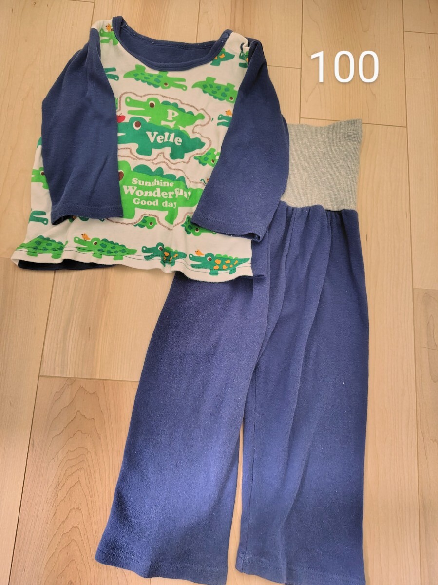 ワニ柄 長袖パジャマ 腹巻き付 100サイズ 男の子 綿100%拍卖