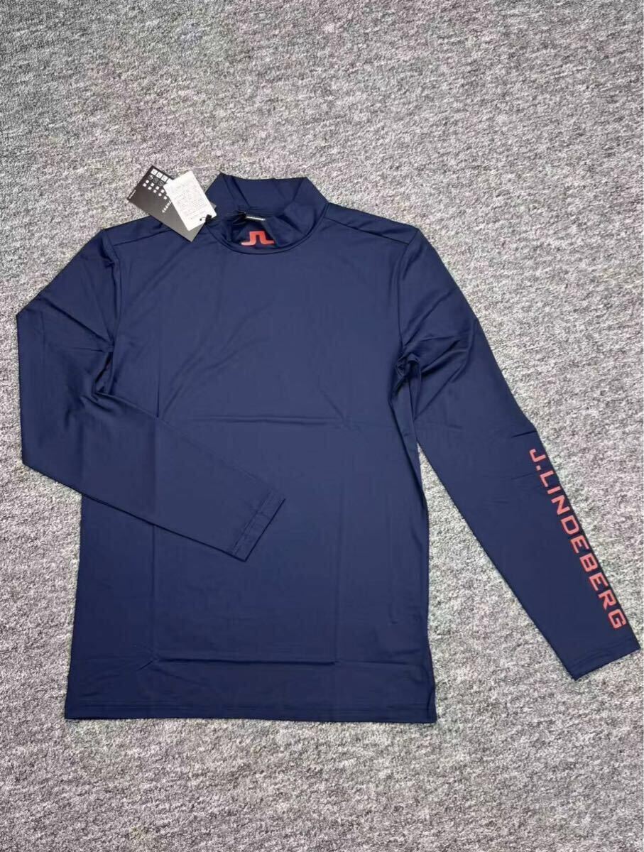 秋冬 新品 J.LINDEBERG ジェイリンドバーグゴルフ 長袖ハイネックシャツ メンズ 紺色 L拍卖