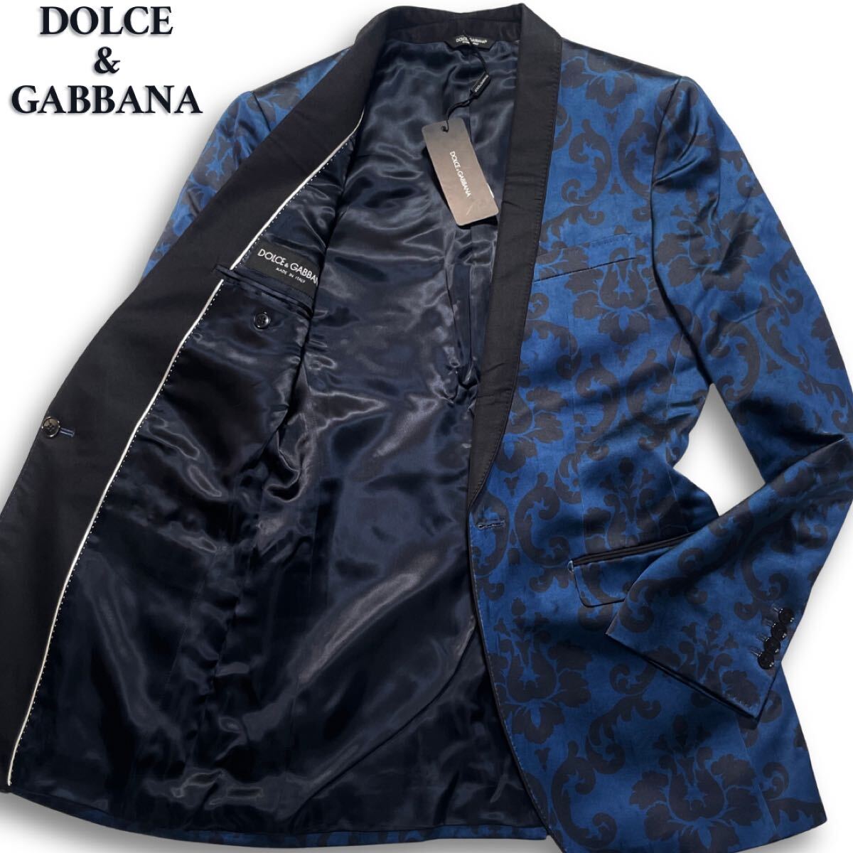 入手困難/希少L◎ ドルチェ&ガッバーナ《幻の逸品》DOLCE&GABBANA テーラードジャケット シルク 花柄 ブルー 青 48 光沢感◎ 秋冬◎拍卖