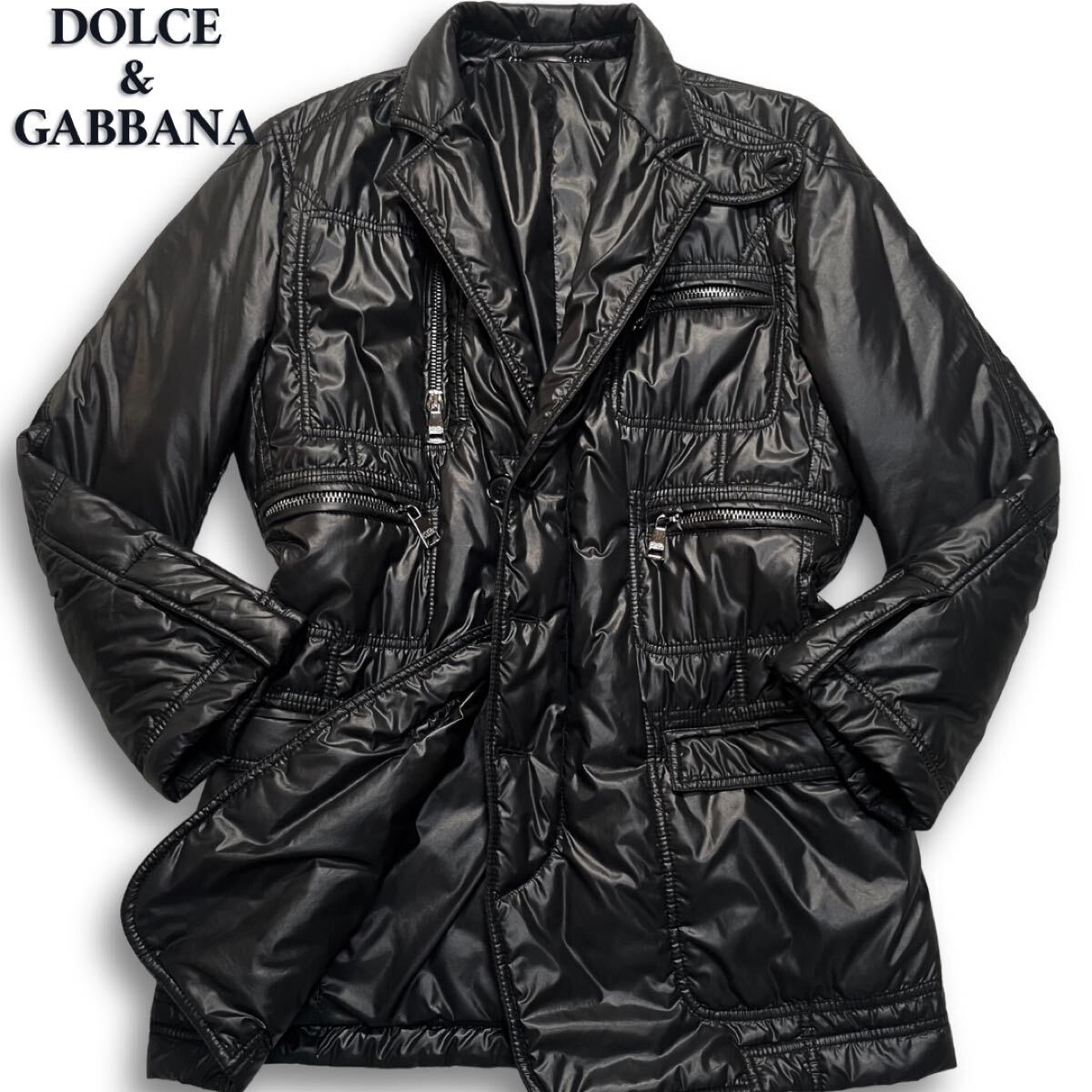 極美品/希少L◎ ドルチェ&ガッバーナ《纏うブラックダイヤ》DOLCE&GABBANA 中綿キルティングジャケット テーラード 黒 光沢感◎ 入手困難◎拍卖