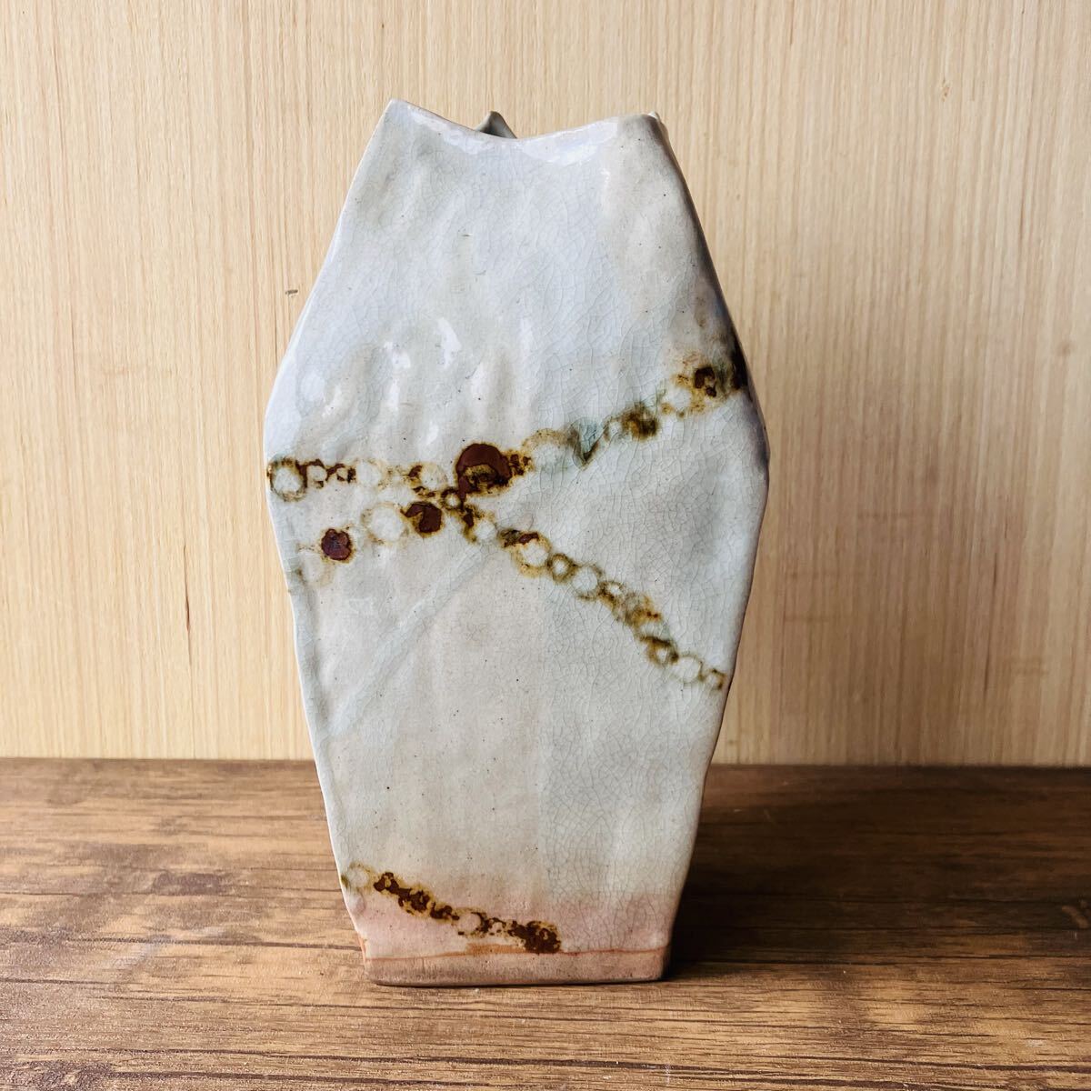 キズ汚れ有り スクエア 工芸 花器 花瓶 花入 壺 昭和 レトロ アンティーク 骨董 時代拍卖