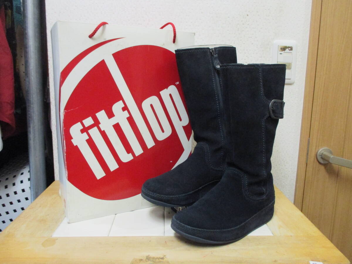 フィットフロップ 箱付き 本革 スエード ブーツ PO-2003576 ナイトブルー 紺 約25cm FitFlop Hooper Boot Tall 佐川急便700円 I10/22拍卖