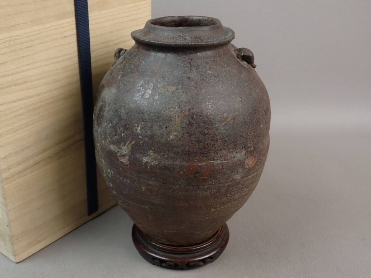 【骨董・茶道具】★古い 南蛮焼 古南蛮★★双耳南蛮壷 gp014wb 花入 花道 華道拍卖