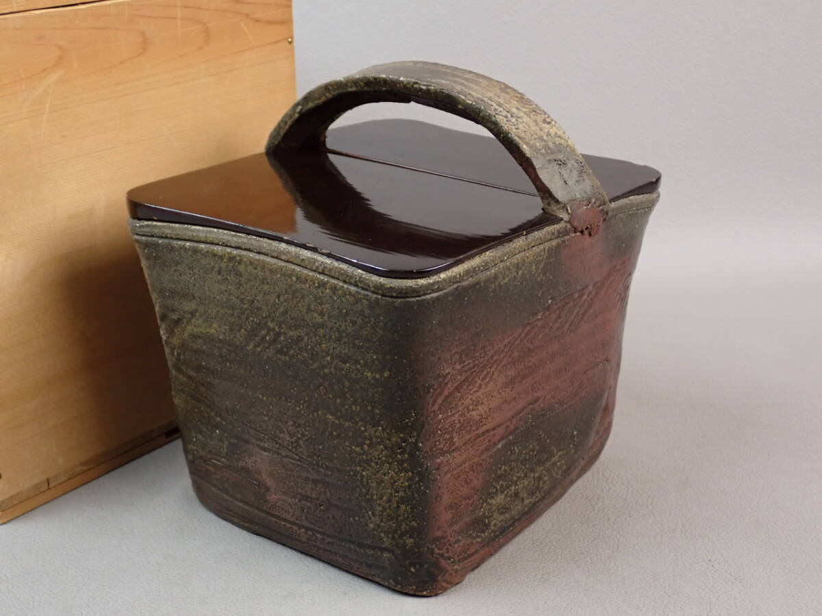 【骨董・茶道具】★古い 備前焼 古備前★★釣瓶手付水指 gp083sl 花入 花道 華道拍卖