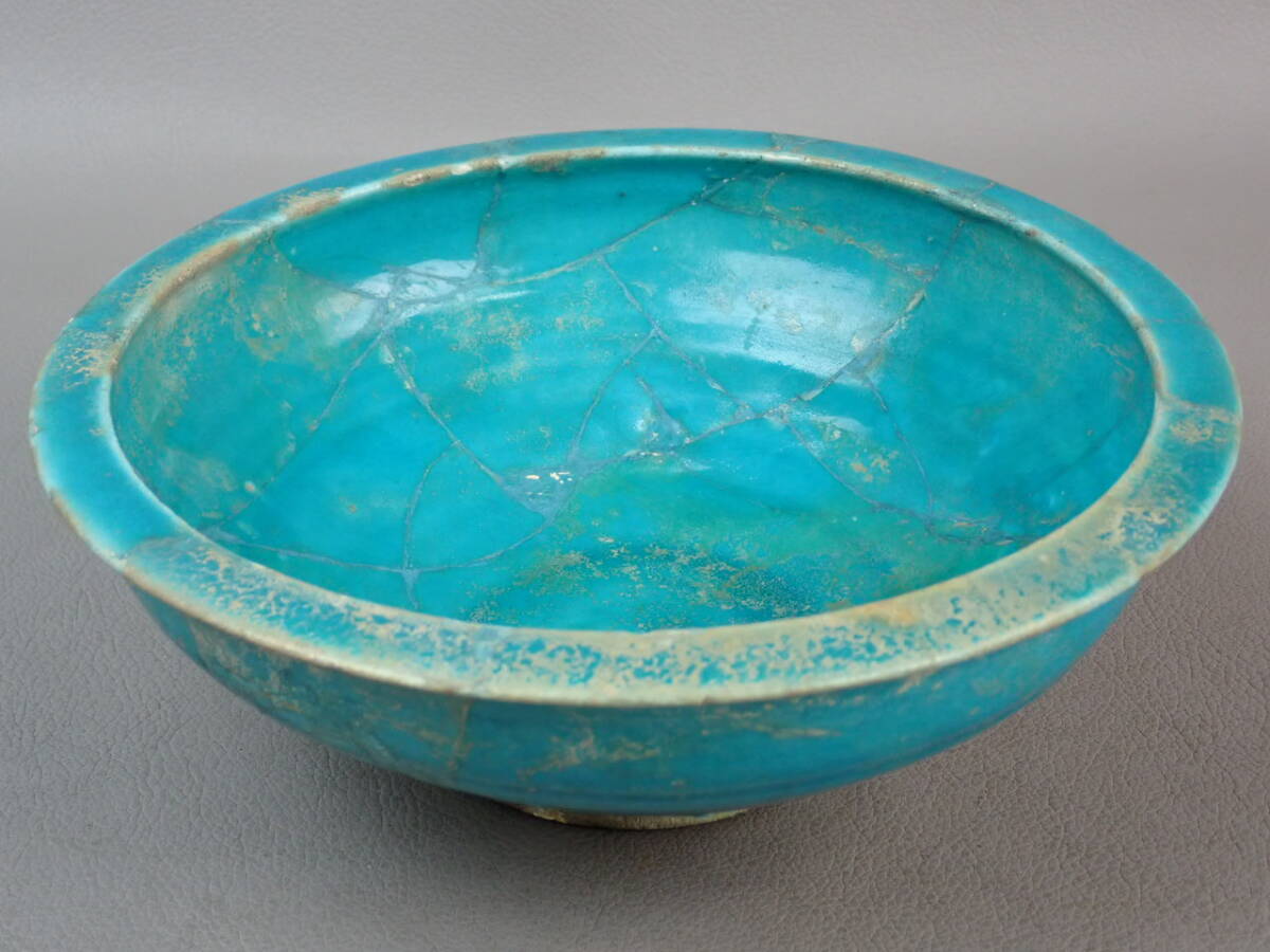 【骨董・茶道具】★古い イスラム陶器 古代ペルシャ★★青釉銀化鉢 gp035sl ラスター彩 ファイアンス拍卖