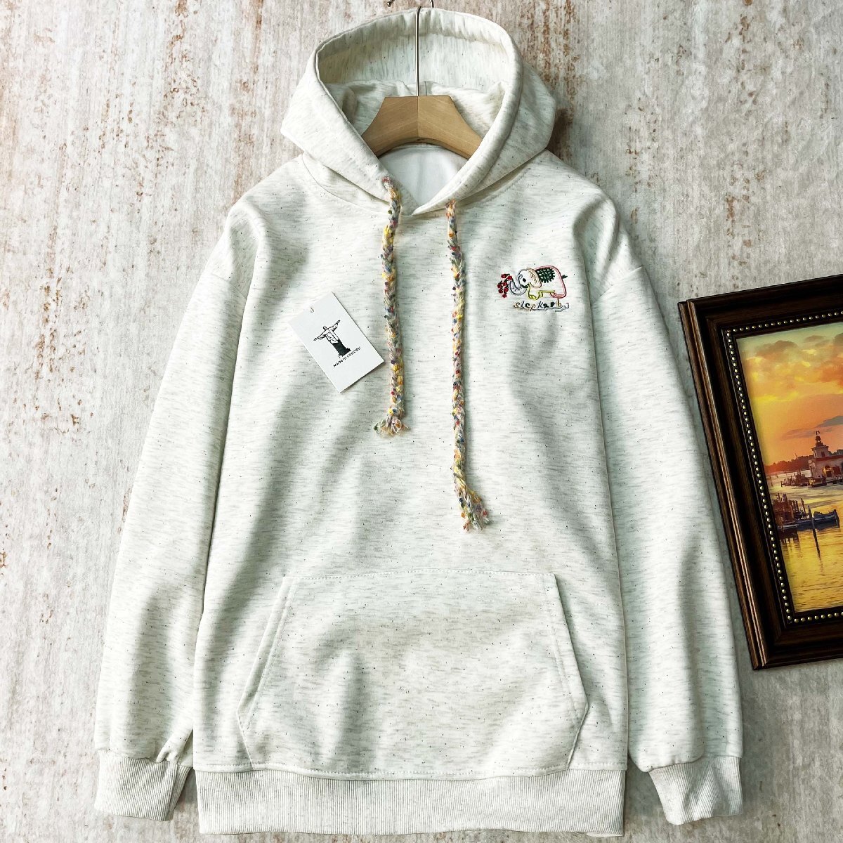 パーカー ロンドン製造 コットン100% 刺繍 ゾウ柄 面白い 遊び心 オシャレトップス トレーナー スポーツウェア カジュアル 春秋 SIZE:L拍卖