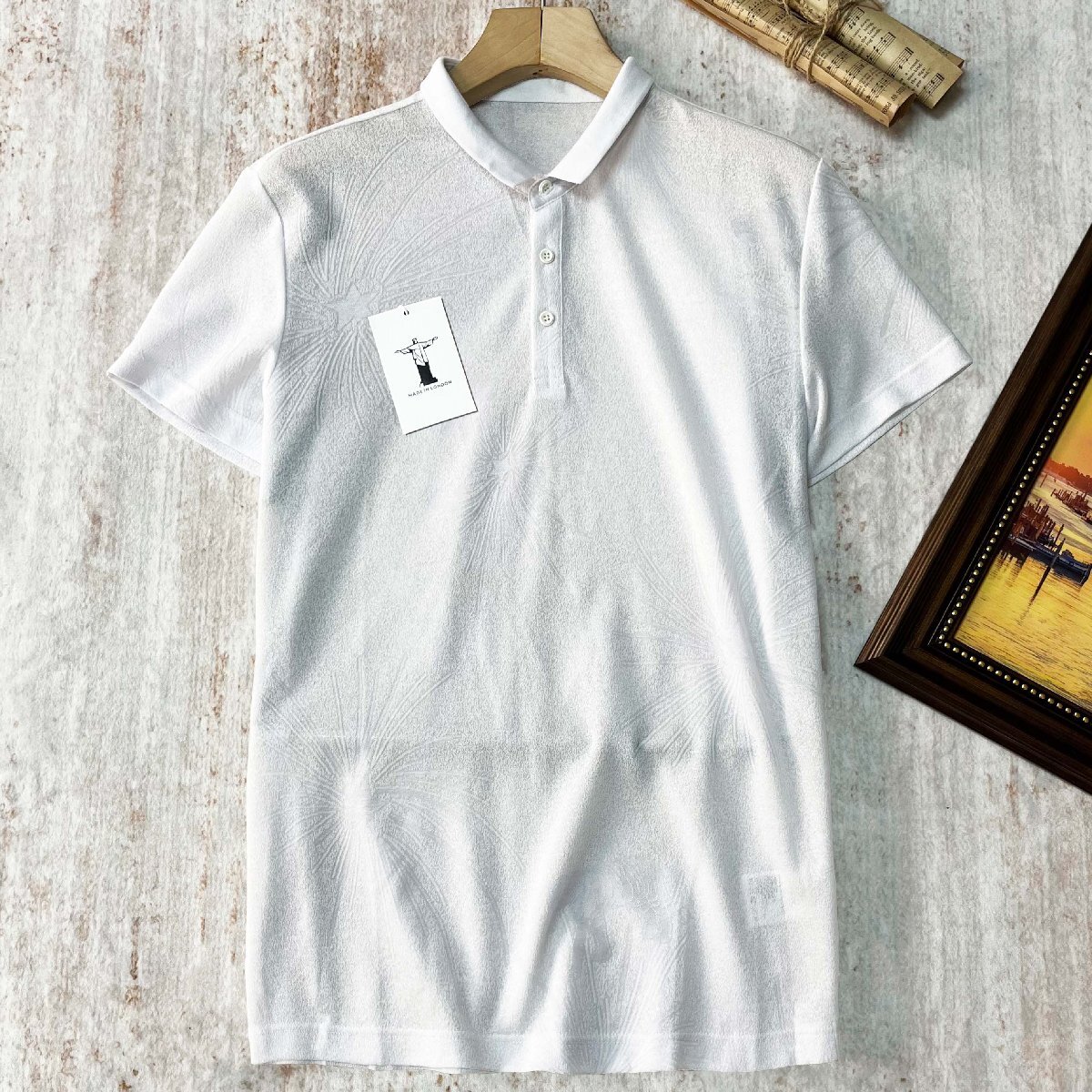 半袖 ポロシャツ ロンドン製造 リネン混 ソフト 薄手 通気 速乾 星柄 個性 トップス フォーマル ビジネス ゴルフ 通学 紳士 夏服 SIZE:2XL拍卖