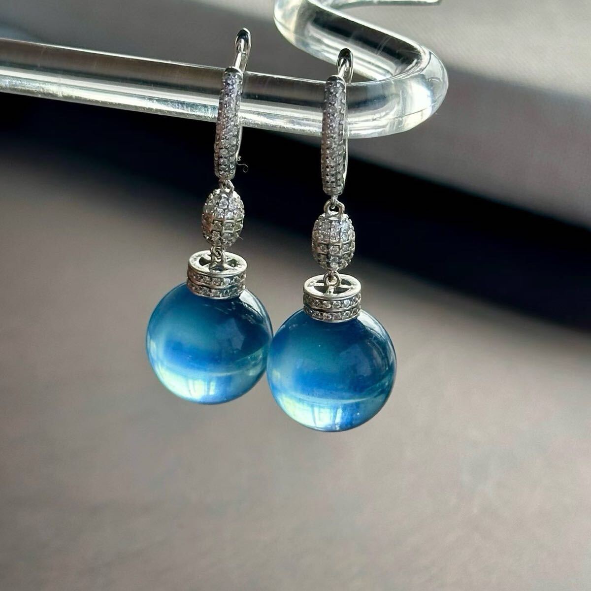 ~【高級】天然 アクアマリン ピアス s925 15mm拍卖