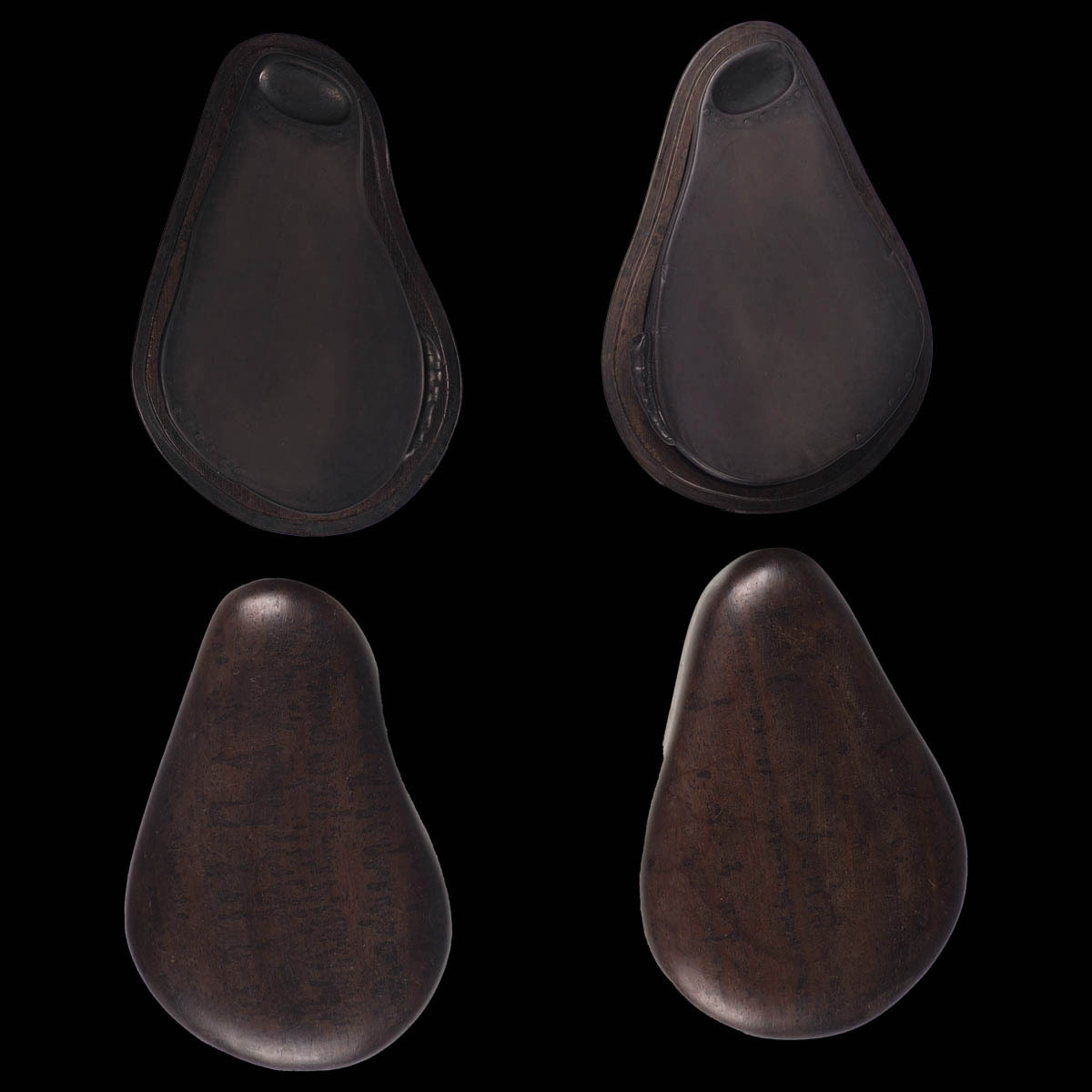 A_XE50_中国古玩 端渓硯 瓜形 紫檀箱 一対 / 書道具 茶道 老坑 水岩 魚脳凍 青花火捺 蕉葉白 臙脂暈 金線 氷裂拍卖