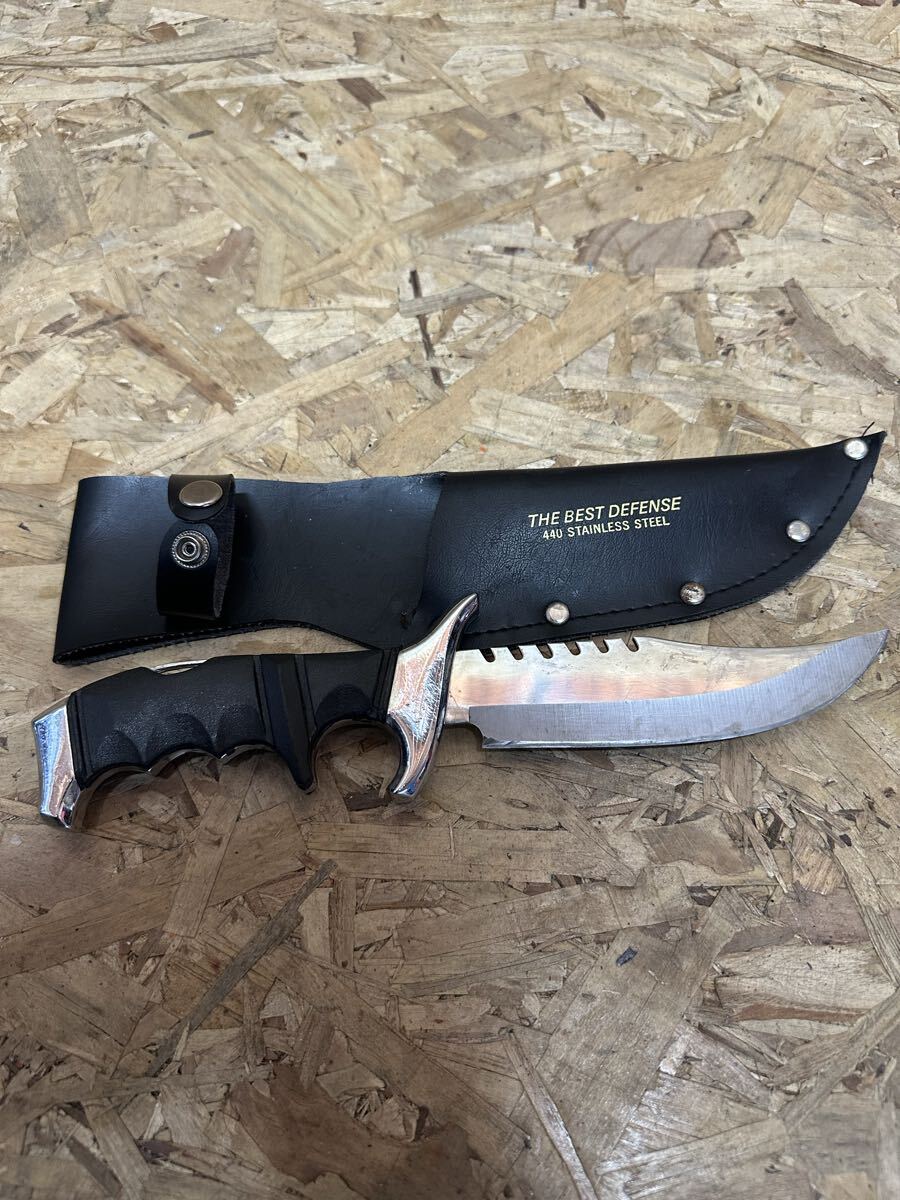 サバイバルナイフ アウトドアナイフ THE BEST DEFENSE 440 STAINLESS STEEL レザーカバー付 アウトドア キャンプ ステンレス製拍卖