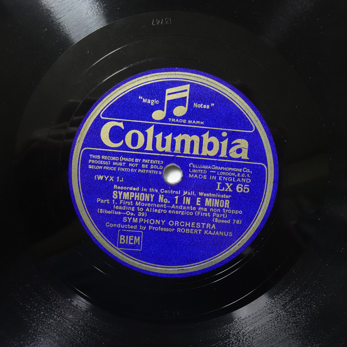 英Columbia LX65/9 シベリウス「交響曲第1番」 カヤヌス ロイヤル・フィル拍卖