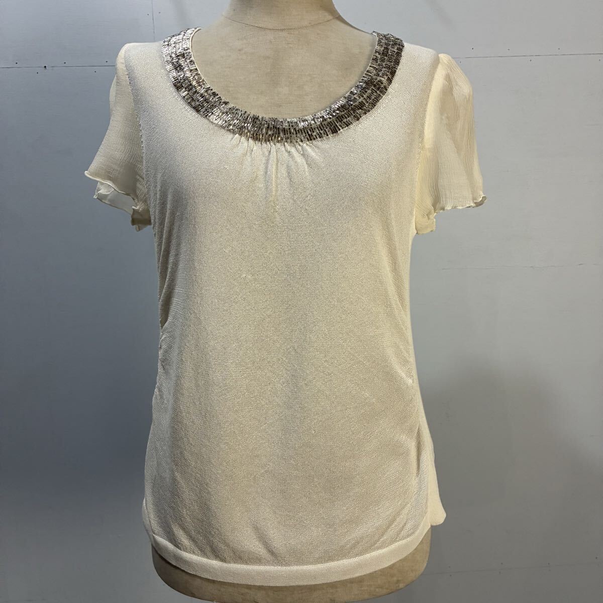 alba rossa ニットカットソー 半袖ニット 切り替え ビーズデザイン タック インポートロッサ アルバロッサ【レターパックプラス郵送可】W拍卖