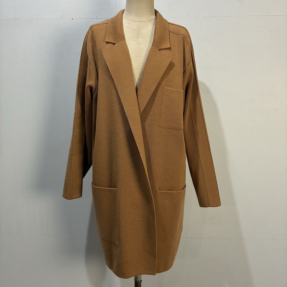 CARINE PARIS ニットカーディガン ニットコート ニットガウン 肉厚 キャメル 極上 ウールコート ロングコート 希少【送料一律/同梱可能】W拍卖