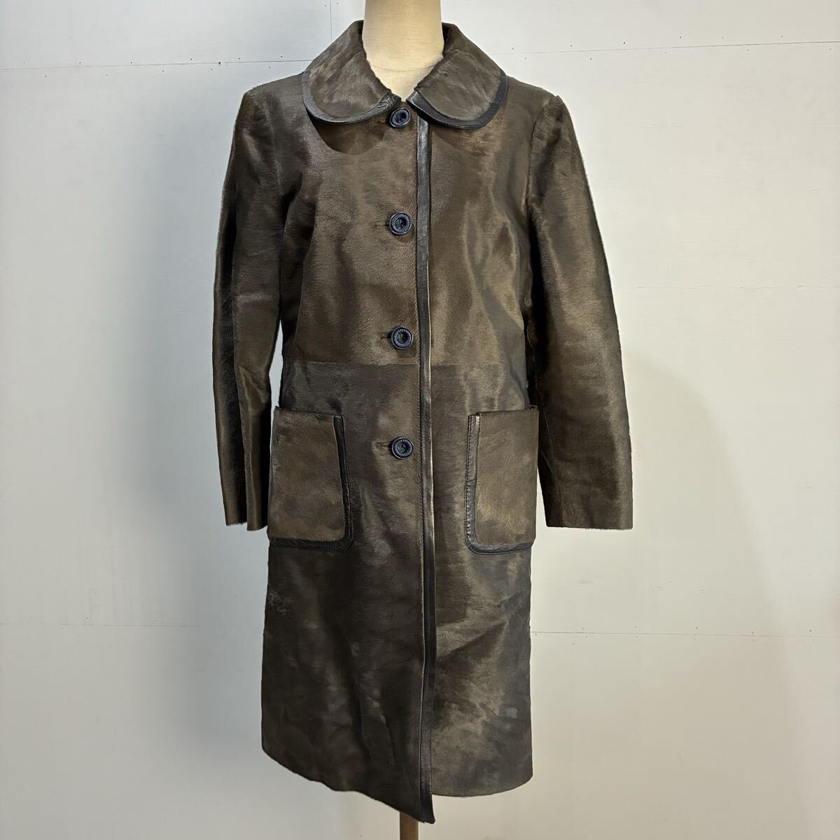 VINTAGE 極上 ハラコ 毛皮コート レザーコート ステンカラーコート ハラコファー ロングコート ファーコート 最高級【送料一律/同梱可能】W拍卖