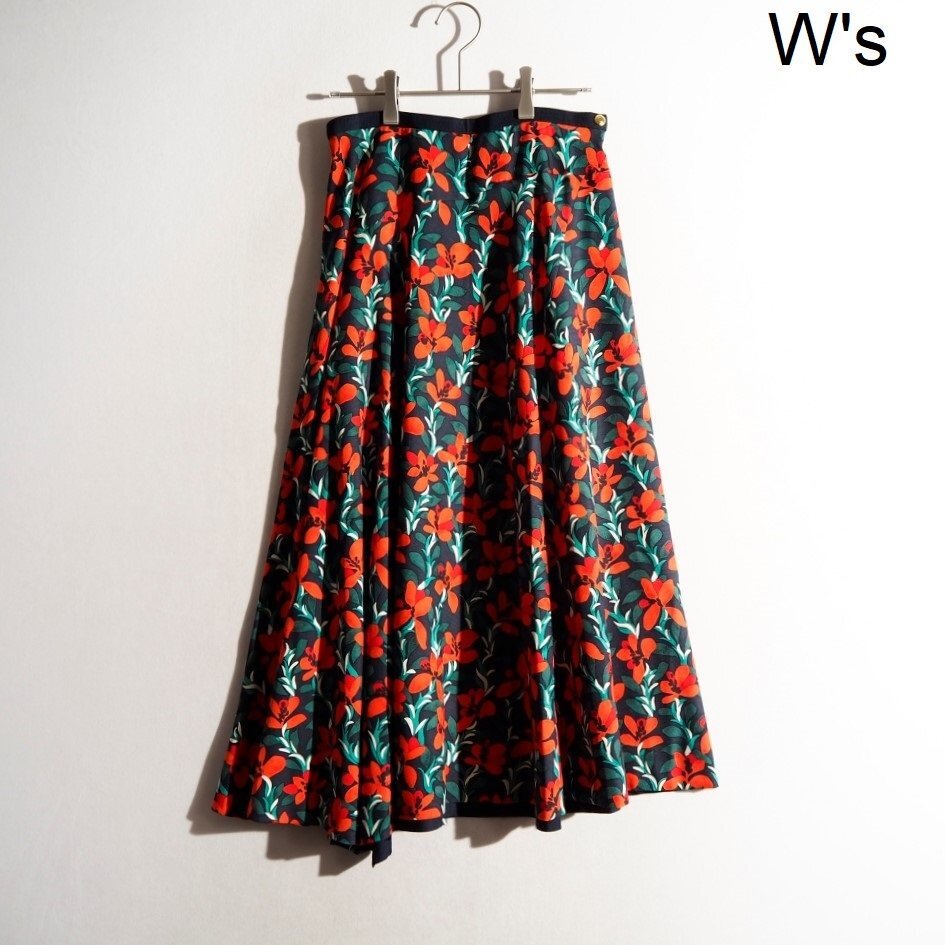 R2628h2 ▼Drawer ドゥロワー▼ フラワープリント ウールシルク アシンメトリーフレアスカート マルチ 36 / 6524-299-1277 花柄 春~秋 rb拍卖