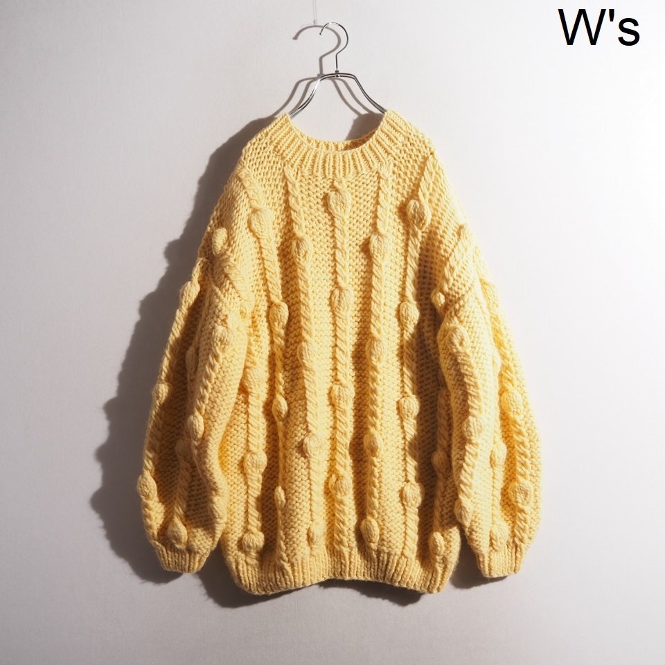 P6748P ▼MIRSTORES ミアストアズ▼ ローゲージ ポンポン ケーブル ウールニット イエロー M オーバーサイズ / プルオーバー 秋冬 rb mks拍卖