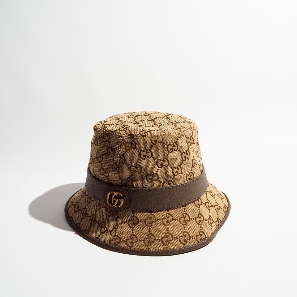 R0696f10 ●GUCCI グッチ● 576587 オリジナル GGキャンバス バケットハット カーキ 59cm メンズ 帽子 バケットハット rb拍卖