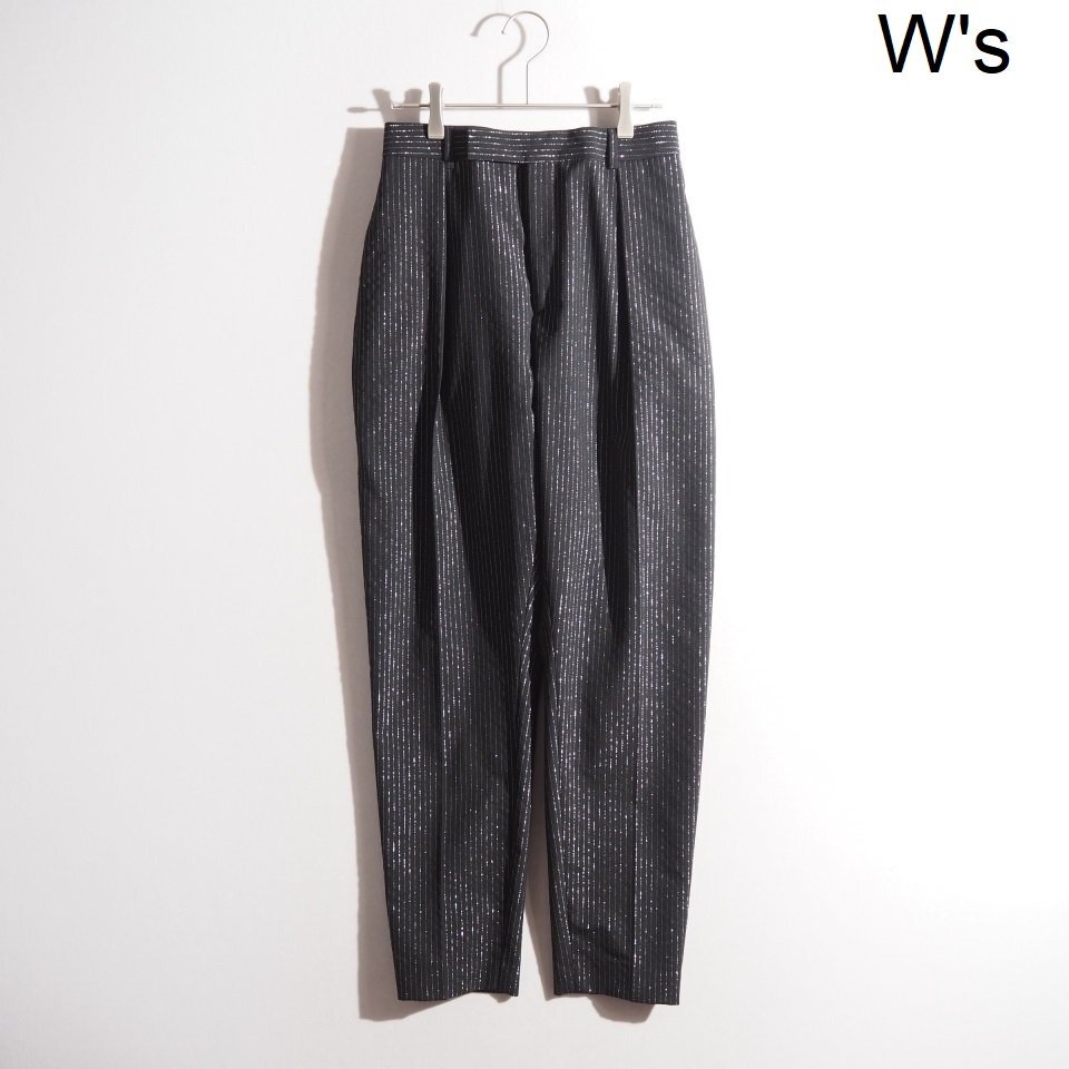 B9409P ●CELINE セリーヌ● ニューウェーブパンツ ブラック ラメストライプ 38 / レディース ウールパンツ ワイドパンツ 黒 春~秋 rb mks拍卖