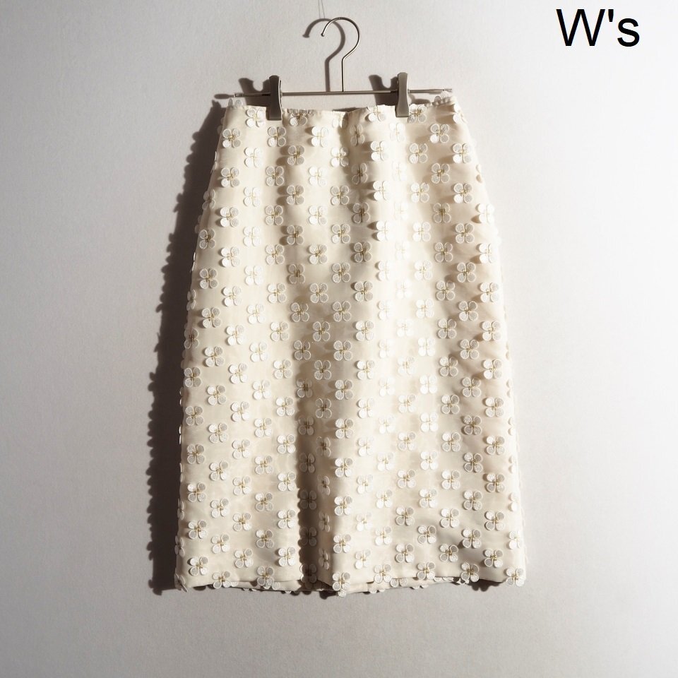 R2621h2 ▼yori ヨリ▼ shirocon clover ペンシルスカート ホワイト 38 / SC23-24027AW クローバー オーガンジー シーズンレス rb mks拍卖