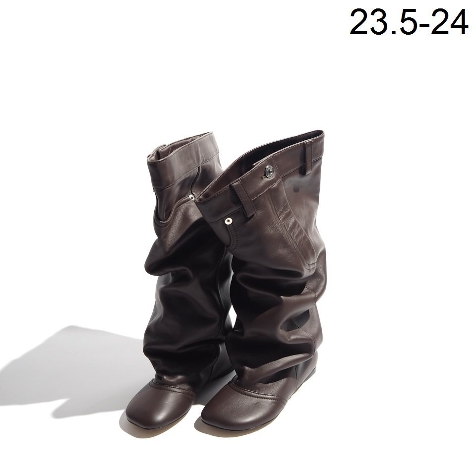 C4653P ▼LOEWE ロエベ▼ 23AW TOY BOOT ブラウン 37/23.5~24cm フラット レザー ロングブーツ L814285X52 秋冬 rb mks拍卖