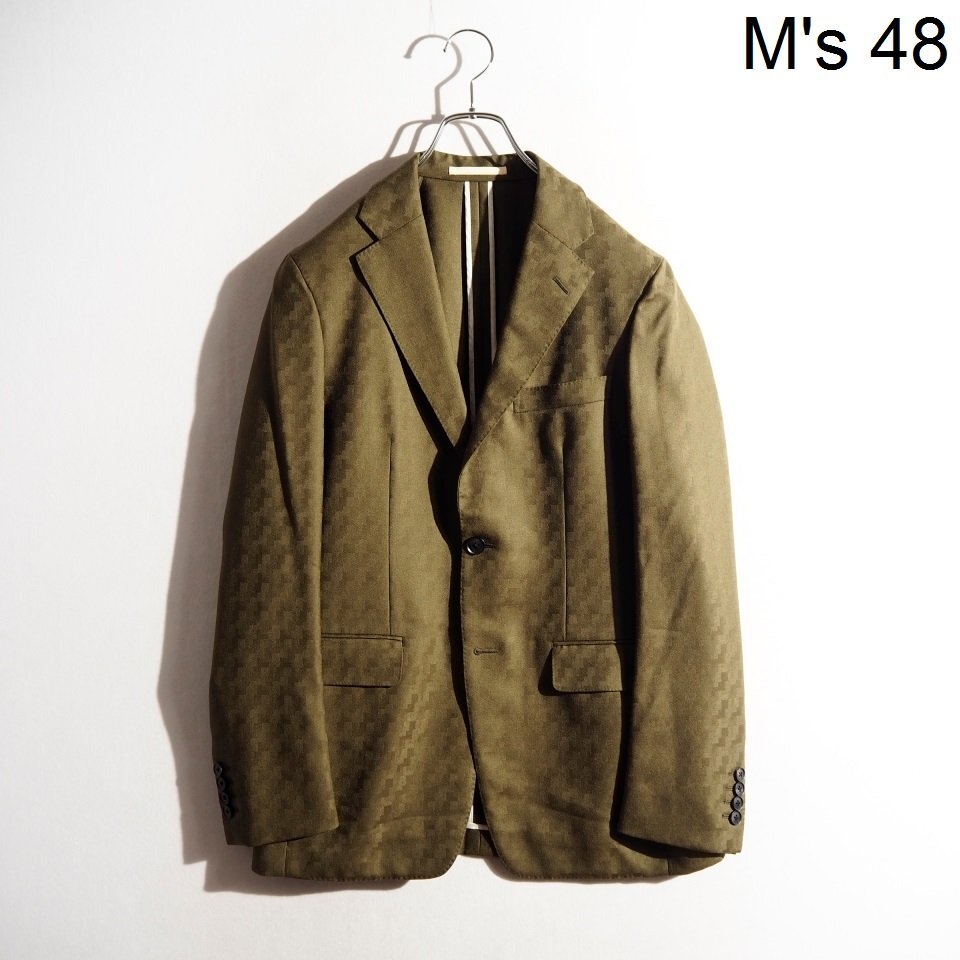 P8890P ▼FRANKLIN TAILORED フランクリンテーラード▼ 幾何学柄 ウール テーラードジャケット グリーン 48 / 90AJ2 秋冬 rb拍卖