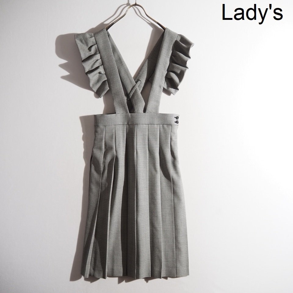 P9633P ●COMME des GARCONS GIRL コムデギャルソン● 23AW フリル プリーツ ジャンパースカート ホワイトブラック 千鳥 XS 秋冬 rb拍卖