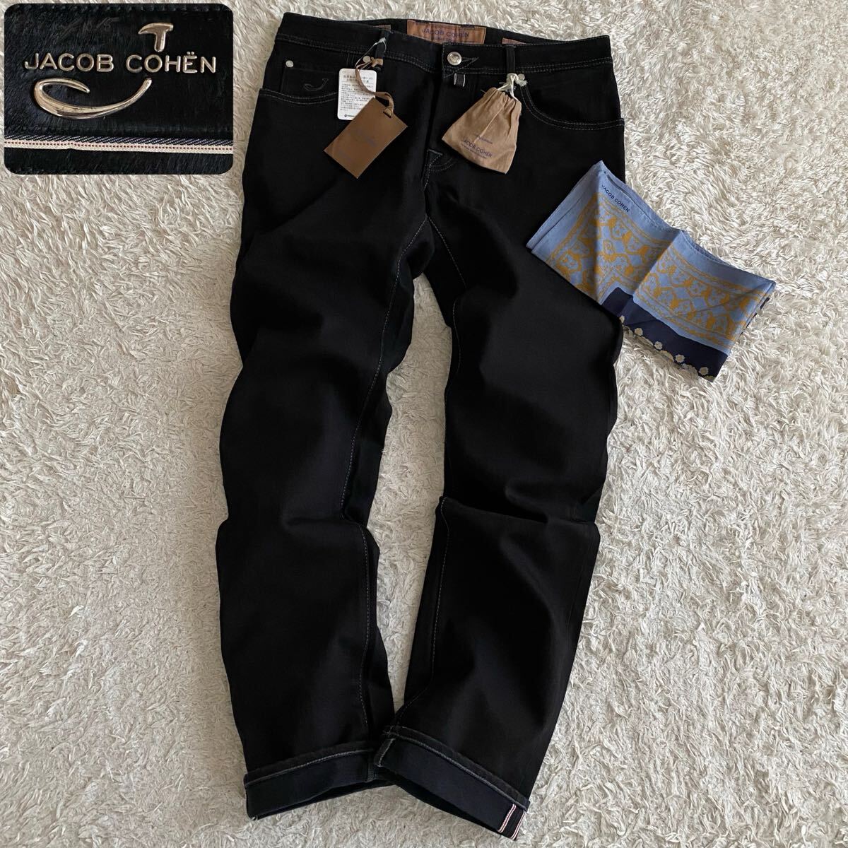 新品/W33 JACOB COHEN J622 LIMITED EDITION ヤコブコーエン 赤耳セルビッジ セルビッチ ストレッチ ブラックデニム イタリア製 ジーンズ拍卖