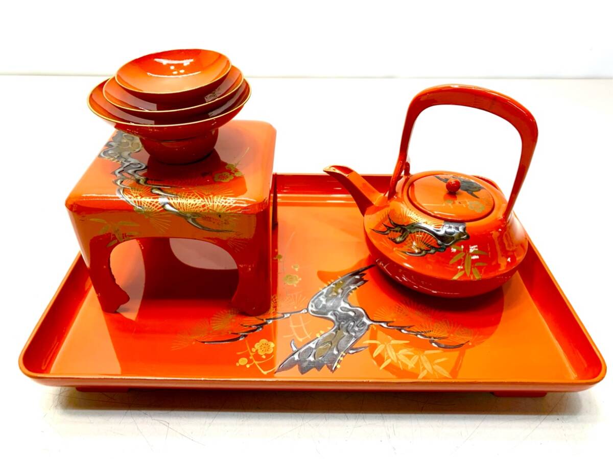 貴重 お屠蘇セット 漆器 昭和レトロ うるし ヴィンテージ雑貨 未使用 オレンジ A9728A10拍卖