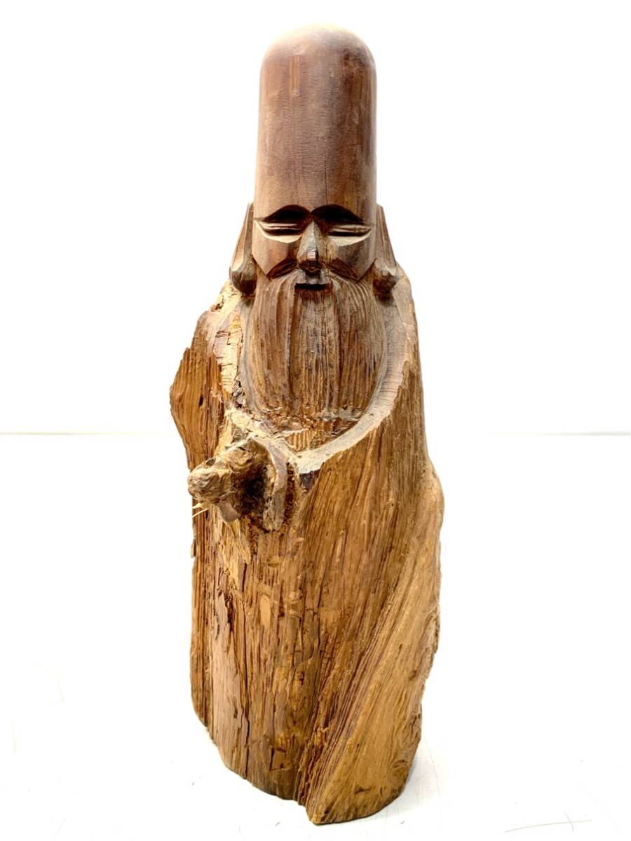 貴重 福禄寿 寿老人 七福神 木彫り 置物 アンティークインテリア ヴィンテージ雑貨 昭和レトロ 縁起物 開運 A9770A06拍卖