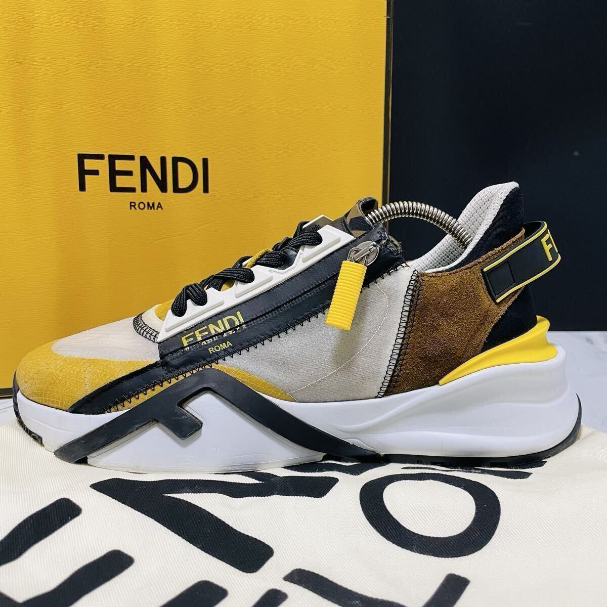 美品●FENDI FLOW フェンディ フロー ズッカ FFロゴ ファブリック スエード ジップ スニーカー シューズ 靴 マルチカラー メンズ 25cm相当拍卖
