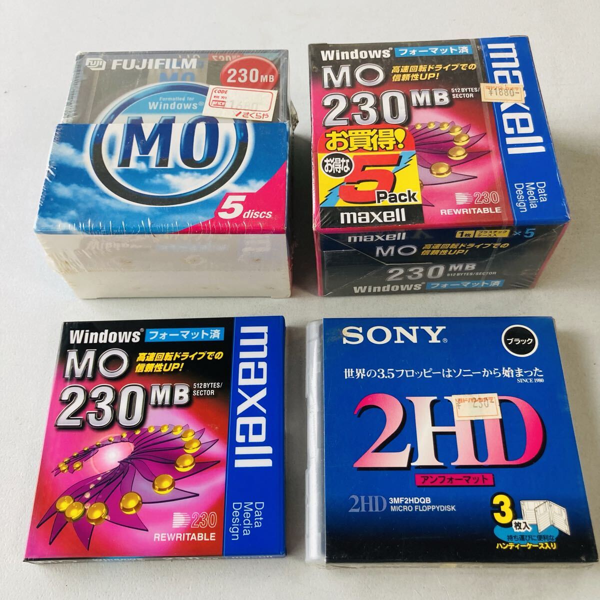 1円スタート! 3.5型フロッピー SONY MOディスク maxell 富士フィルム 230MB まとめ売りMO11枚 フロッピー3枚 未開封品 詳細は画像参照拍卖