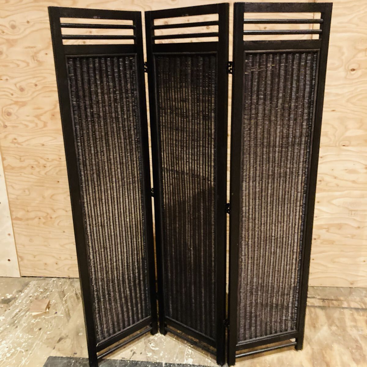 中古 パーテーション 3連 間仕切り 衝立 スクリーン 折りたたみ 木製 ラタン おしゃれ シンプル アジアン 和風 和モダン ナチュラル 屏風拍卖