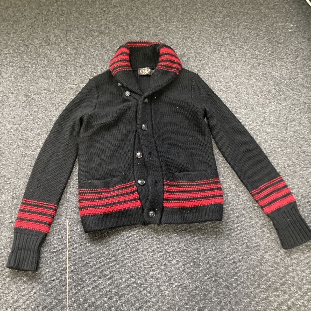 1円 RRL ダブルアールエル  カーディガン 黒 赤 Sサイズ レディース 古着 ニット ラルフローレン拍卖