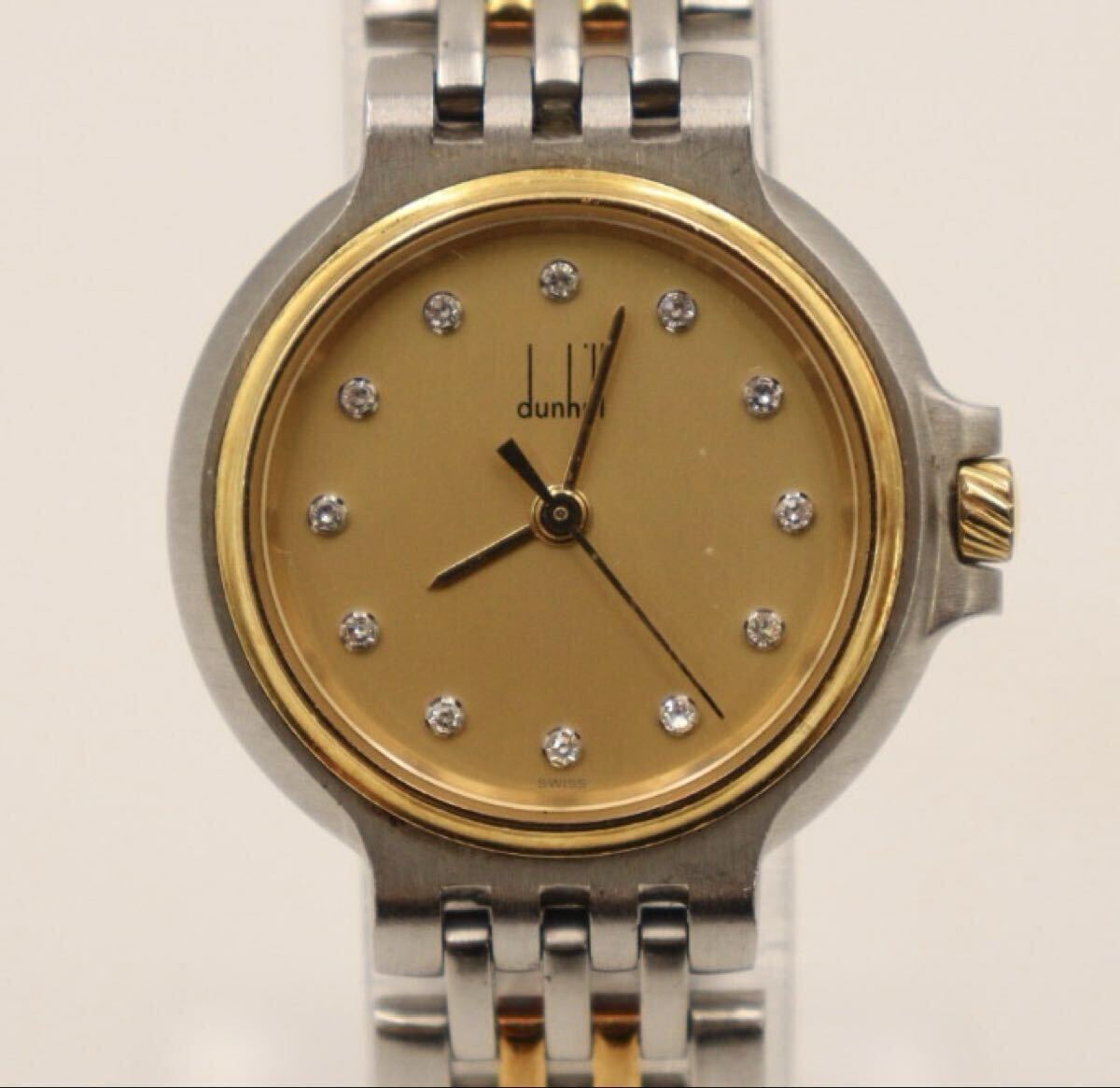 ダンヒル/DUNHILL/エリート/12Pダイヤ/2ロウ/SS×YG/コンビ/レディース/クォーツ/電池交換済み拍卖