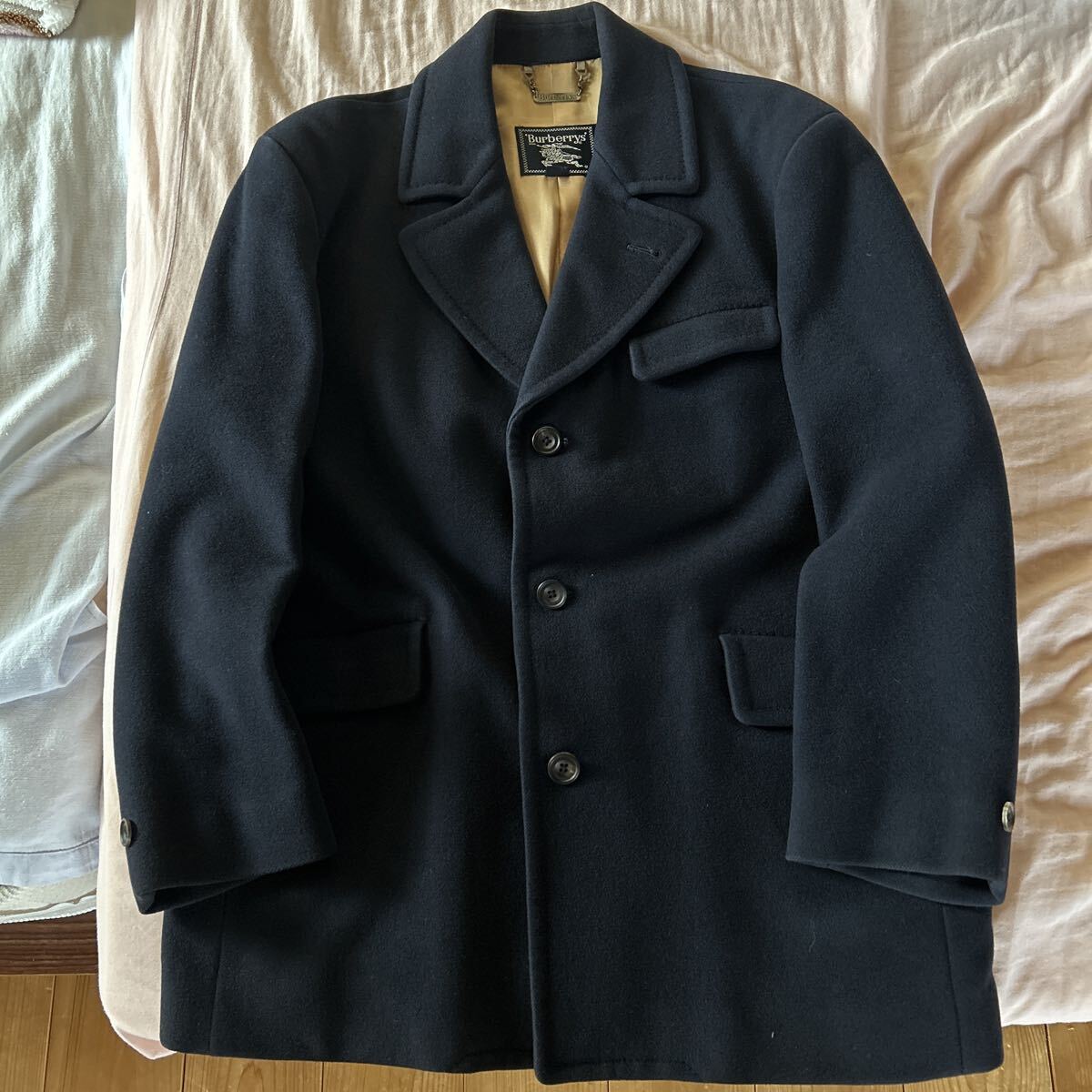 メンズ テーラードジャケット Burberrys バーバリーウール100%男性用レトロ ヴィンテージBURBERRY ネイビー L拍卖