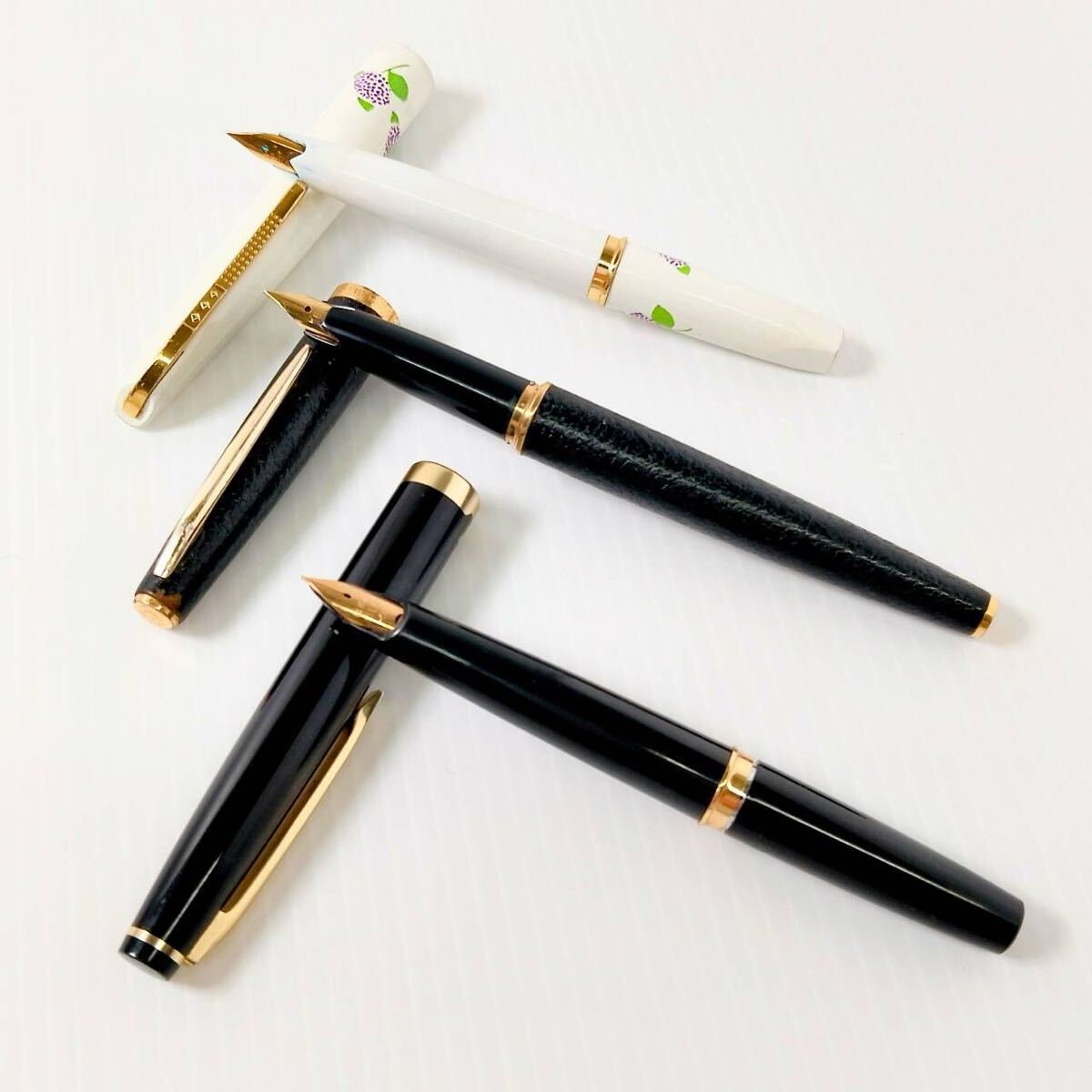 18K-750 万年筆 PILOT SAILOR 3本セット ペン先 18金 文房具 筆記用具 金製品 パイロット セーラー キャップ ブラック ホワイト 中細拍卖