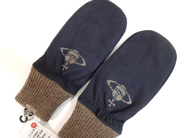 新品 未使用 ヴィヴィアンウエストウッド 甲に大きな オーブ ミトン手袋 25cm ダークネイビー 定価1.6万 羊ヌバック Vivienne Westwood拍卖