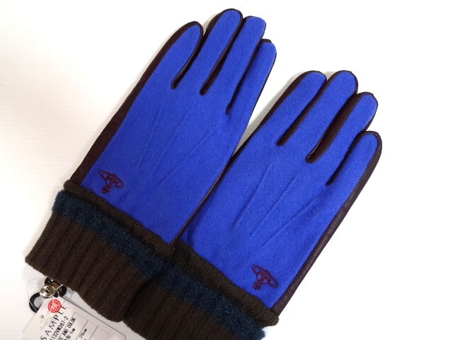 新品 未使用 ヴィヴィアンウエストウッド 甲に オーブマーク刺繍 手袋 26cm スマホ対応 ブルー 大きいサイズ Vivienne Westwood拍卖