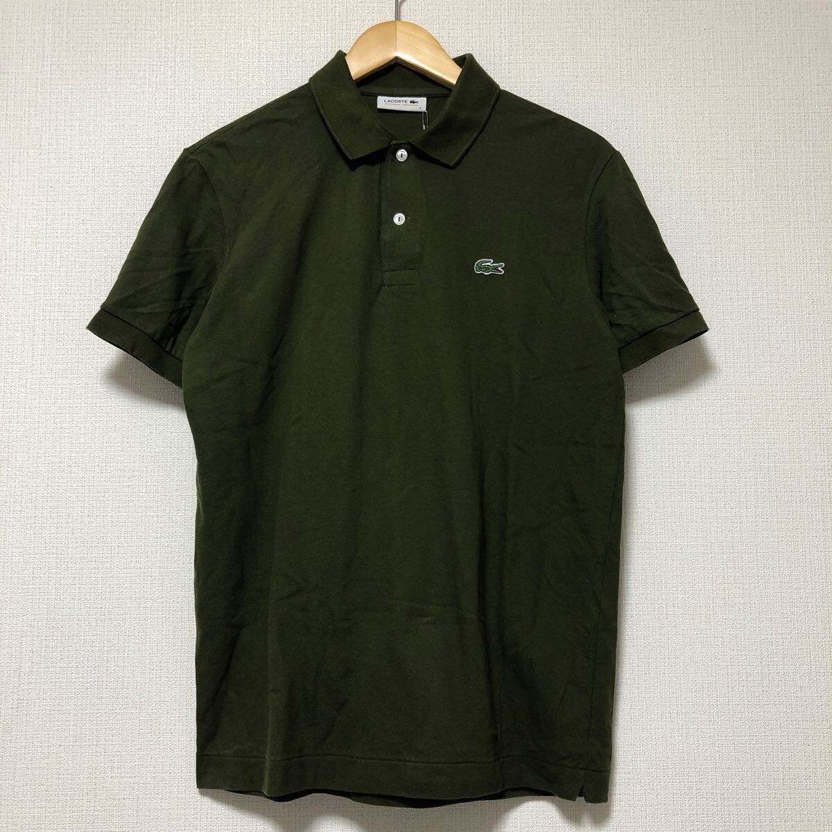 (k) LACOSTE ラコステ PH051V ニューフィット ポロシャツ 半袖 グリーン フランス型 サイズ4 メンズ 日本製 ワンポイントロゴ拍卖
