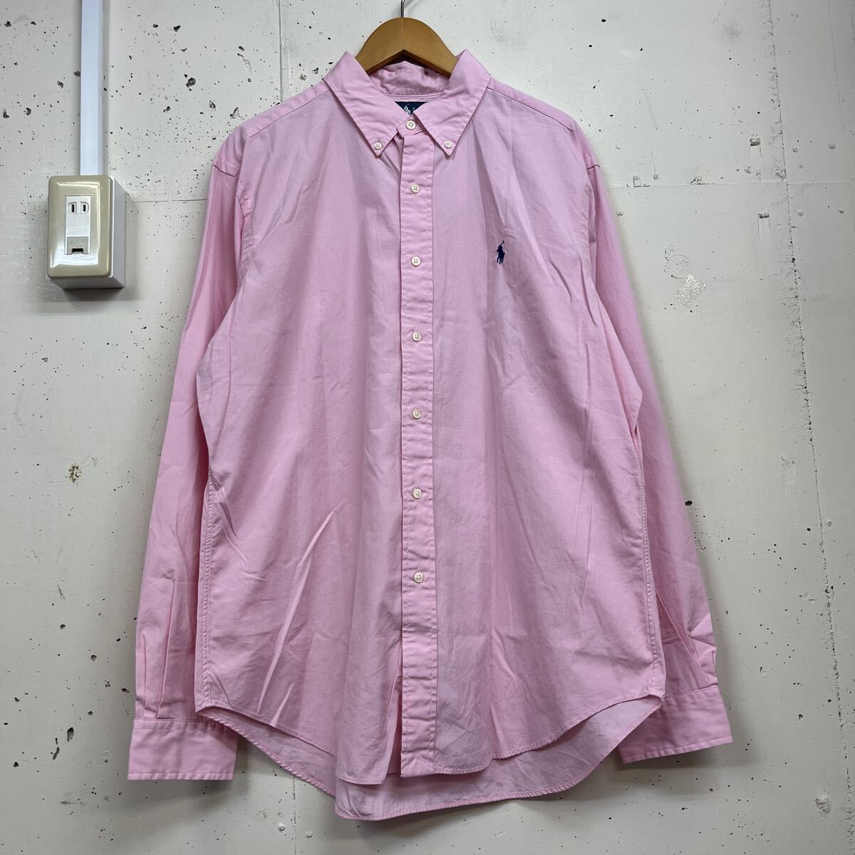 Polo Ralph Lauren ポロ ラルフローレン 長袖シャツ ボタンダウン ピンク メンズ L コットン ワンポイントロゴ拍卖