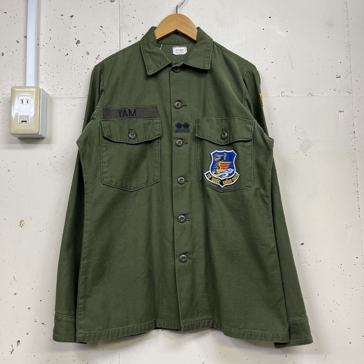 75年 US ARMY OG107 ユーティリティシャツ 長袖 メンズ 15 1/2 カーキ グリーン ミリタリー 軍物 拍卖