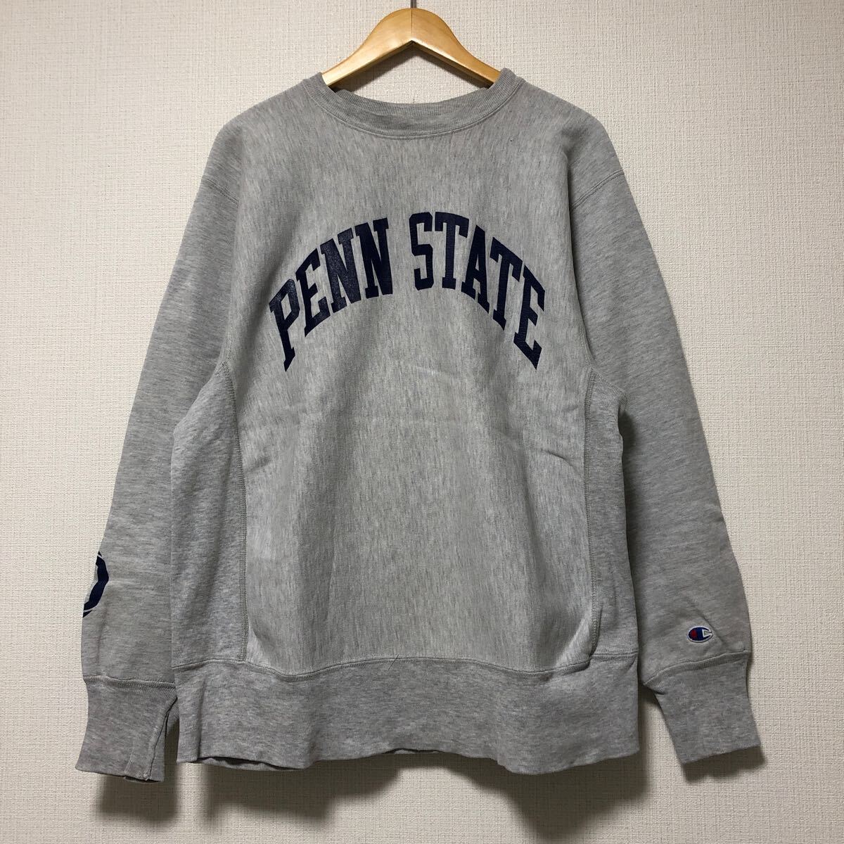 (k) 80s 80年代 Champion チャンピオン REVERSE WEAVE リバースウィーブ スウェット USA製 袖プリント PENN STATE グレー XL 長袖拍卖
